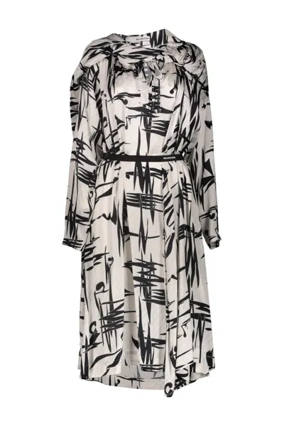 Balenciaga Graphic Print Asymmetric Dress In White
