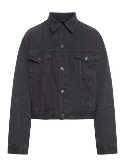 Balenciaga Japanese Denim Crop Jacket In Black