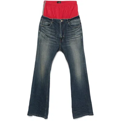 Balenciaga Men Layered Jeans In Blue