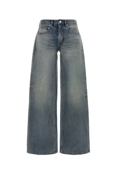 Balenciaga Denim Wide Leg Trousers Featuring Pockets In Blue