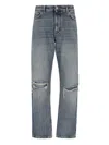 Balenciaga Straight Leg Trousers Distressed Detailing In Blue