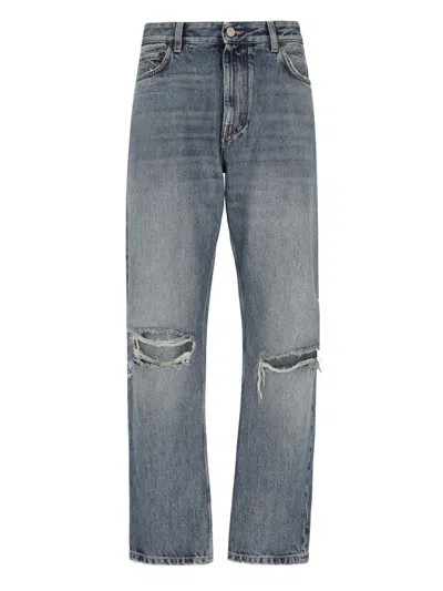 Balenciaga Straight Leg Trousers Distressed Detailing In Blue