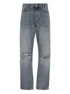 Balenciaga Straight Leg Trousers Distressed Detailing In Blue