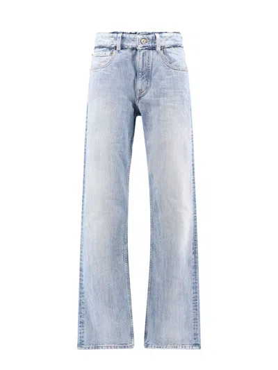 Balenciaga Logo Patch Distressed Jeans In Blue