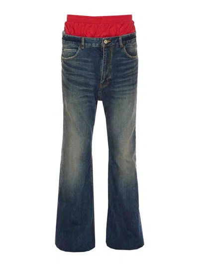 Balenciaga Men Layered Jeans In Blue