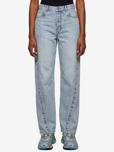 Balenciaga Jeans Con Cuciture Ritorte In Blu Chiaro Decolorato In Blue