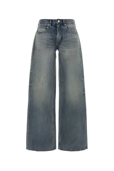 Balenciaga Denim Wide Leg Trousers Featuring Pockets In Blue