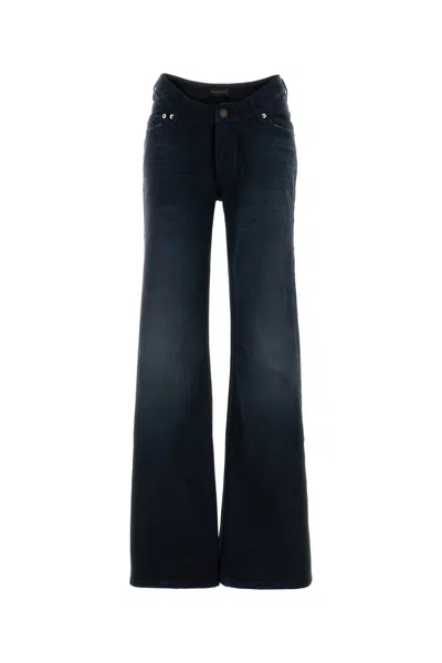 Balenciaga Women Navy Blue Denim Jeans In Black