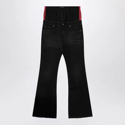 Balenciaga Layered Shell-trimmed Distressed Flared Jeans In Black