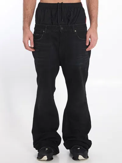 Balenciaga Jeans Layered In Black Denim And Nylon