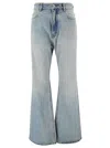 Balenciaga Light Blue Flared Jeans With Logo Patch At The Back In Cotton Denim Woman In Light Indigo+madder