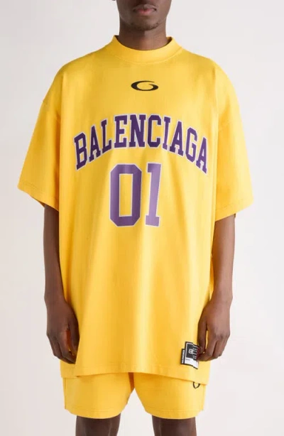 Balenciaga Jersey Oversize Cotton T-shirt In Yellow