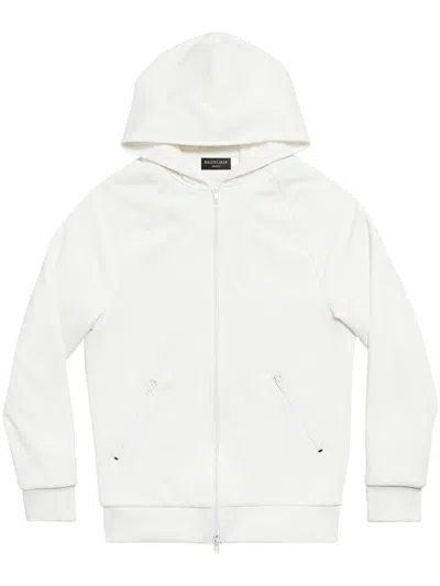 Balenciaga Logo-print Zip-up Hoodie In White