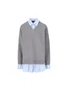 Balenciaga Oversize Layered Distressed Wool V-neck Sweater In Gray