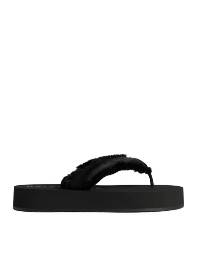 Balenciaga Fringed Strap Logo Embroidered Sandals For Women In Black