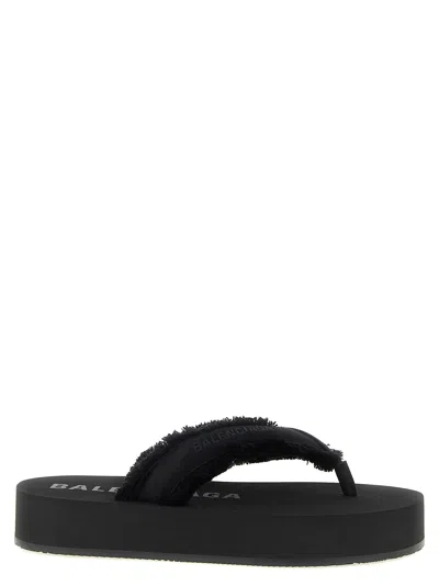 Balenciaga Fringed Strap Logo Embroidered Sandals For Women In Black