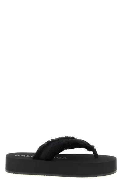 Balenciaga Fringed Strap Logo Embroidered Sandals For Women In Black