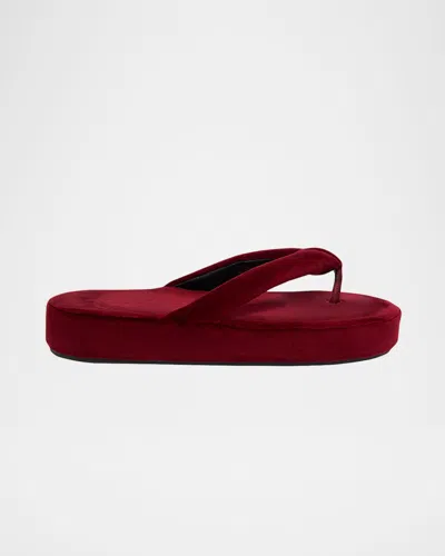 Balenciaga Jet Lag Stretch Velvet Platform Thong Sandals In Flame