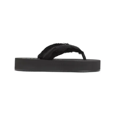 Balenciaga Fringed Strap Logo Embroidered Sandals For Women In Black