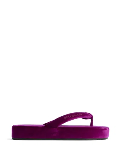 BALENCIAGA JET LAG THONG VELVET PLATFORM FLIP-FLOPS