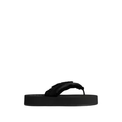 Balenciaga Fringed Strap Logo Embroidered Sandals For Women In Black