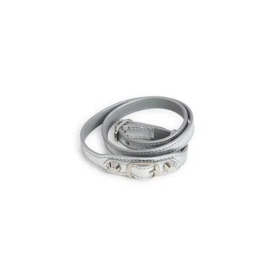 Balenciaga Silver Grey Leather City Triple Bracelet In Metallic