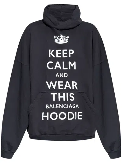 Balenciaga 'keep Calm' Hooded In Black