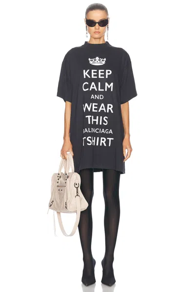 Balenciaga Keep Calm Oversized T-shirt In Washed Black & White