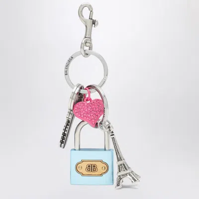 Balenciaga Keychain With Lock And Heart Of Crystals