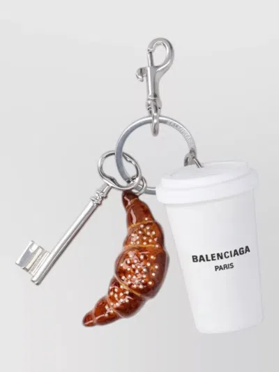Balenciaga Keyring Set Croissant Charm Coffee Cup Key In Metallic