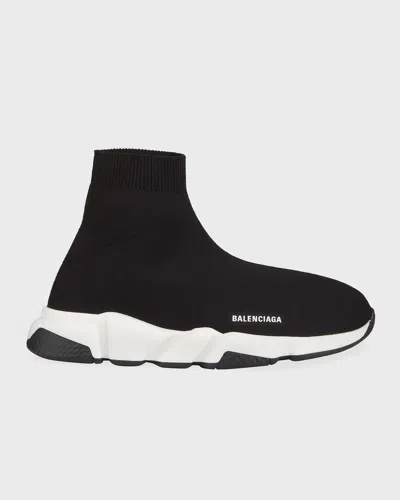 Balenciaga Kid & Apos;s Two-tone Knit Sock Trainer Sneakers In Black
