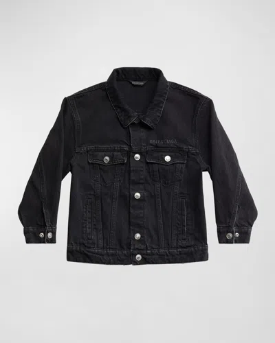 Balenciaga Kids' Oversize Cotton Denim Jacket In 연한 블랙