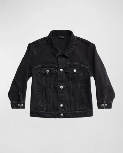 Balenciaga Kids' 大廓型棉质牛仔夹克 In 연한 블랙