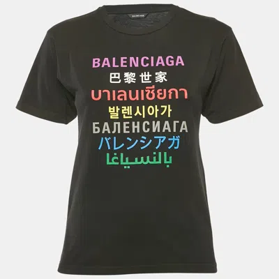 Pre-owned Balenciaga Kids Black Logo Print Cotton Crew Neck T-shirt 10 Yrs