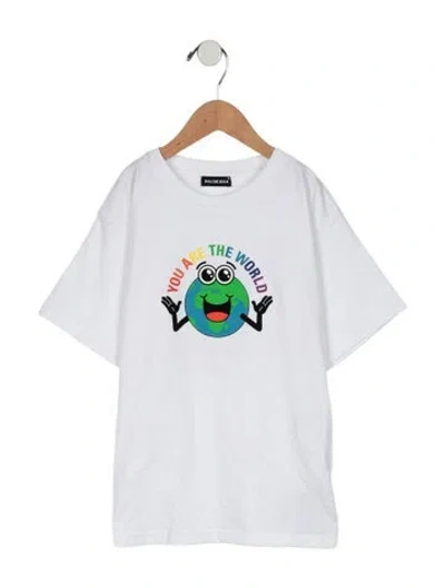Pre-owned Balenciaga Kids Boys' Graphic Print T-shirt W/tags In White