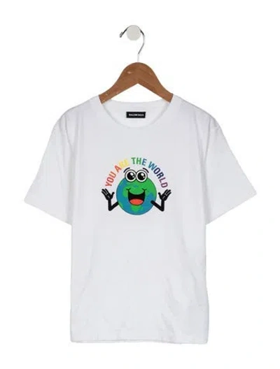 Pre-owned Balenciaga Kids Boys' Graphic Printed T-shirt W/tags In White
