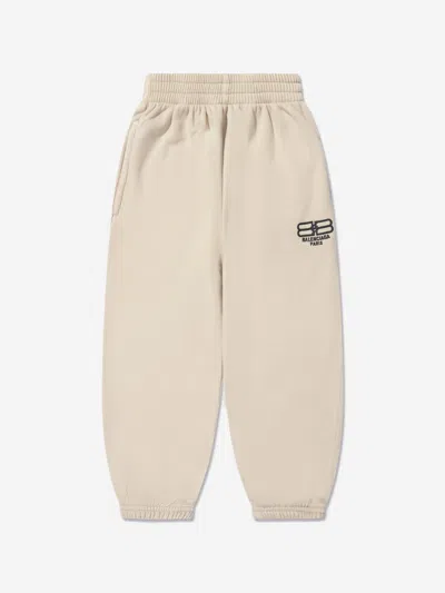 Balenciaga Kids' Embroidered-logo Detail Track Trousers In Beige