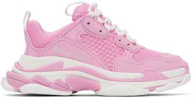 Balenciaga Kids Pink & White Triple S Trainers In Light Pink/white