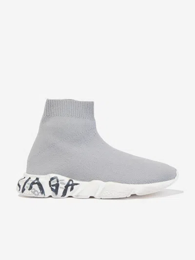 Balenciaga Kids Sole Graffiti Speed Trainers In Grey