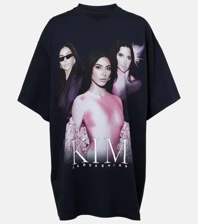 Balenciaga Kim K Printed Oversized T-shirt In Faded Black