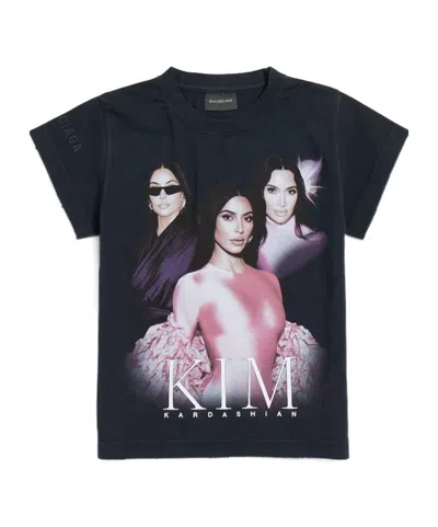 Balenciaga Kim K Shrunk T-shirt In Black Faded