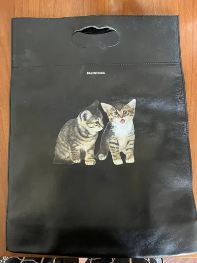 Pre-owned Balenciaga Kitten Leather Tote Bag In Black