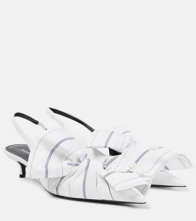 Balenciaga Striped Poplin-trimmed Leather Slingback Pumps In White