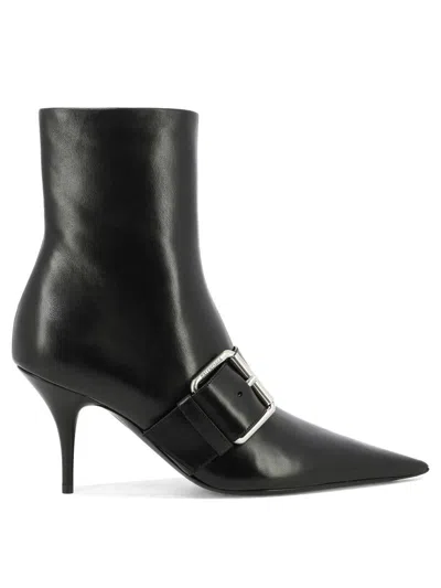 Balenciaga Knife Buckled Leather Ankle Boots In Black