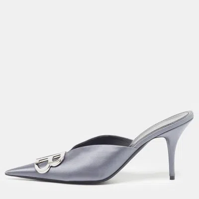 Pre-owned Balenciaga Knife Bb Size 41 Grey Satin Mules In Gray