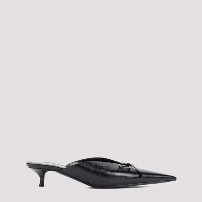 Balenciaga Knife Bow-embellished Crinkled-leather Mules In Black