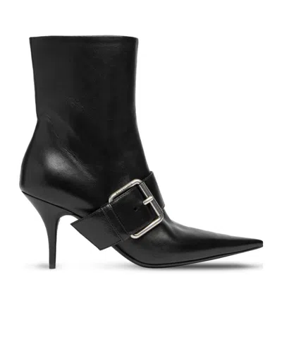 Balenciaga Knife Buckled Leather Ankle Boots In Animal Print