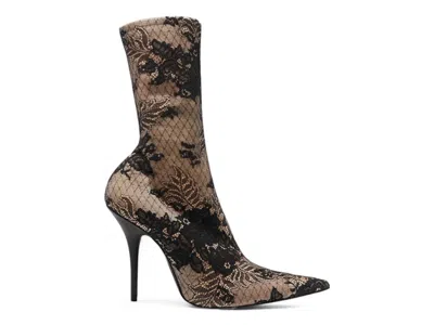 Pre-owned Balenciaga Knife Floral Lace Ankle Boots (women's) Sneakers In Black/beige