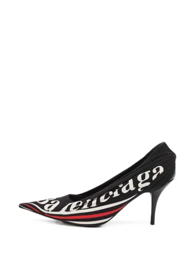 Pre-owned Balenciaga Knife Logo-print Pumps In Black