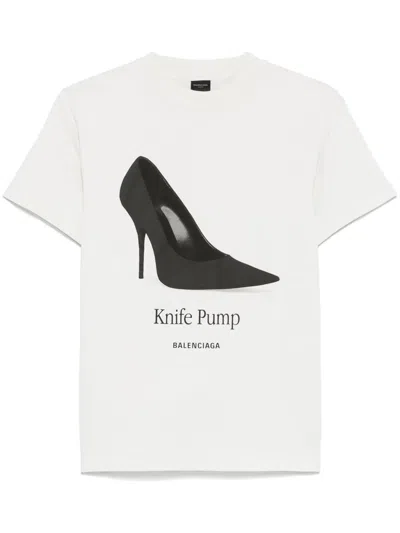 Balenciaga Knife Pump Slim T-shirt In Dirty White